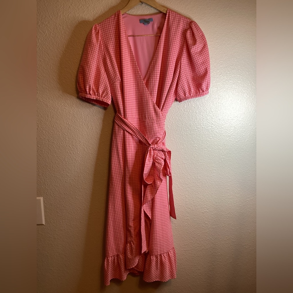 Draper James Reba Gingham Seersucker Wrap Dress - Size 12 - Picture 2 of 9